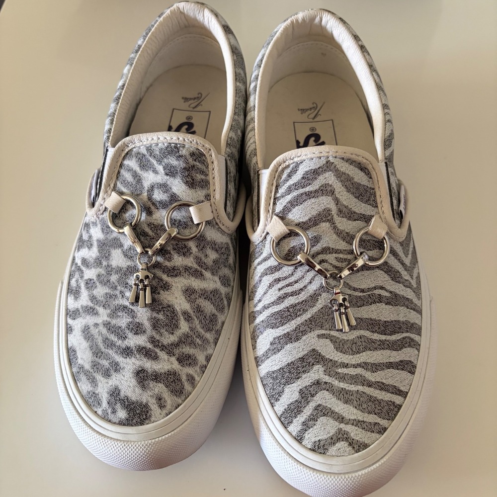 Vans Vault x Needles Classic Slip-On V Zebra Leopard Animal Print Bit Charms